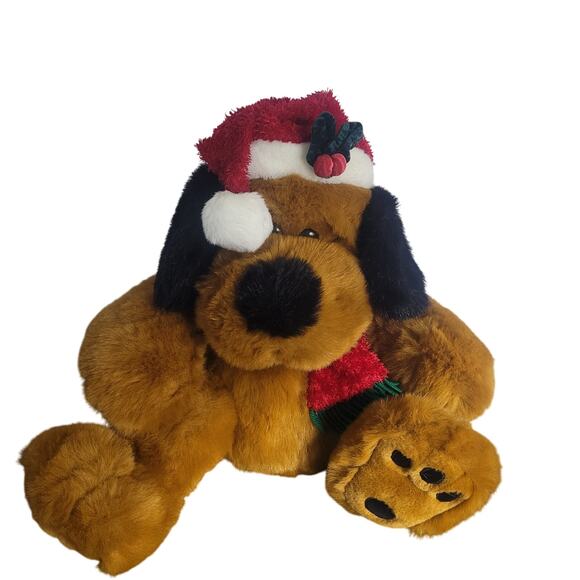 Golden Bear JCPenney Holiday Collection Santa Brown Dog Plush Hat & Scarf 24" - Picture 1 of 13